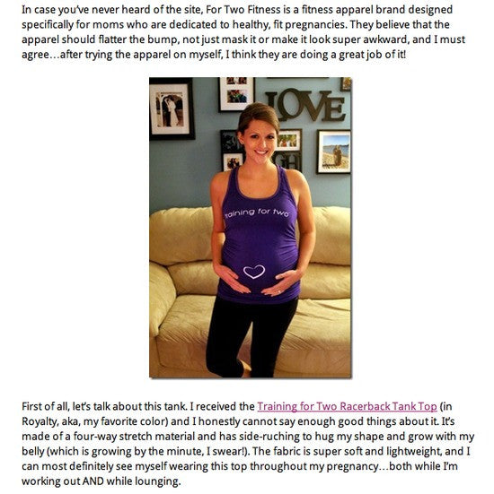 Bump Alert!  Super adorable blogger “Sweet Tooth Courtney” loves For Two Fitness maternity workout apparel!